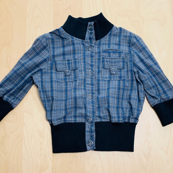 2/$20 STREETWEAR SOCIETY Grey Blue Plaid Crop Top Jacket - Picture 5 of 11